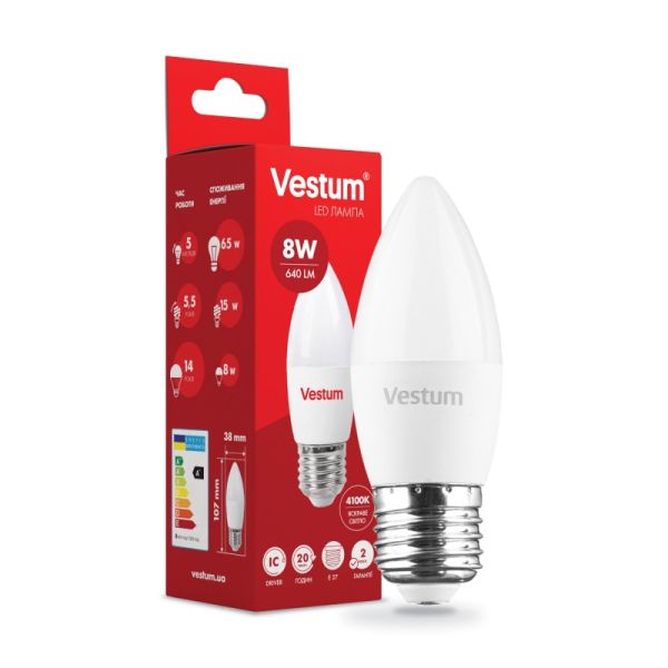 Лампа VESTUM LED  C37  8W Е27 4100K 220V (1-VS-1309)