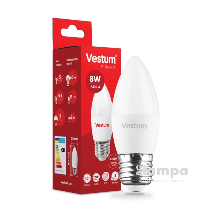 Лампа VESTUM LED  C37  8W Е27 4100K 220V (1-VS-1309)