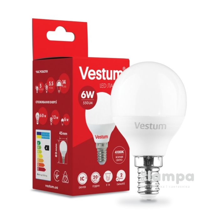 Лампа VESTUM LED  G45  6W Е14 4100K 220V (1-VS-1203)