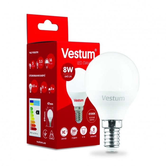 Лампа VESTUM LED  G45  8W Е14 4100K 220V (1-VS-1211)