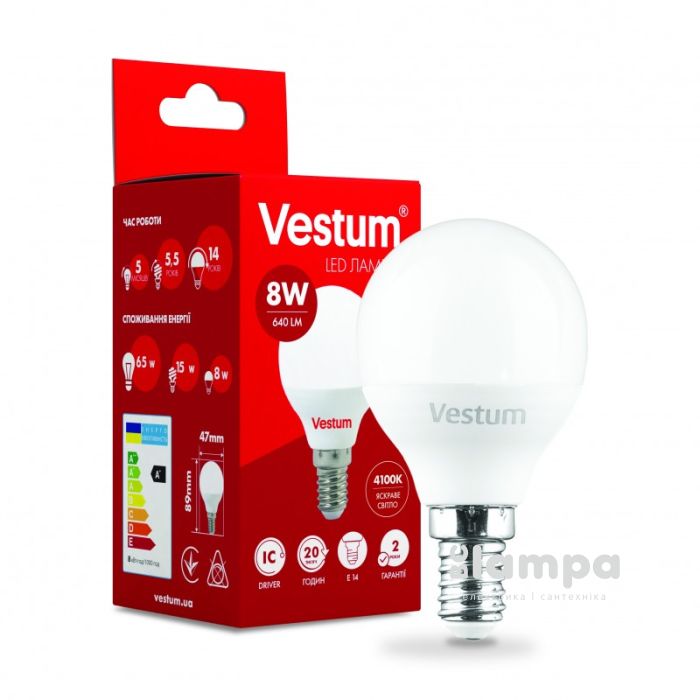 Лампа VESTUM LED  G45  8W Е14 4100K 220V (1-VS-1211)