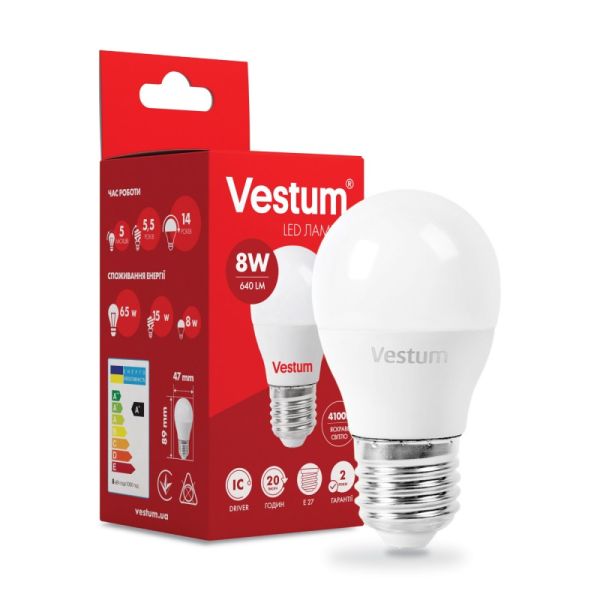 Лампа VESTUM LED  G45  8W Е27 4100K 220V (1-VS-1209)