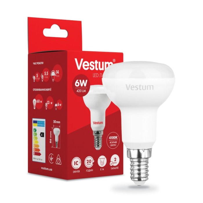 Лампа VESTUM LED R50 6W Е14 4100K (1-VS-1402)