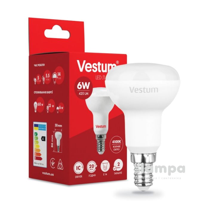 Лампа VESTUM LED R50 6W Е14 4100K (1-VS-1402)