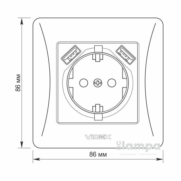 Розетка Videx Binera 1-я с з/к и 2USB кремова (24694)