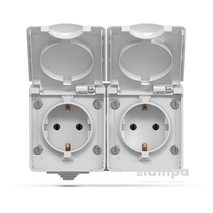 IP65 Розетка 2- на з кришками З/К зовнішня сіра Videx Binera VF-BNW22G-G (pack-5pcs) (25186)