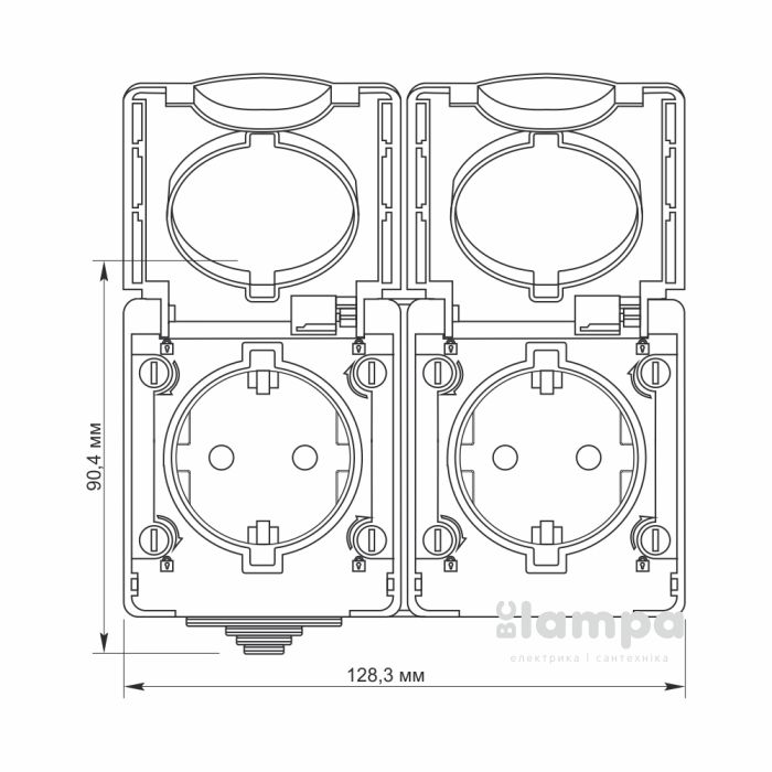 IP65 Розетка 2- на з кришками З/К зовнішня сіра Videx Binera VF-BNW22G-G (pack-5pcs) (25186)