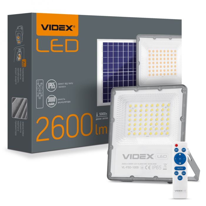 Прожектор автономний VIDEX LED 30W 5000K 3.2V (VL-FSO-1005)