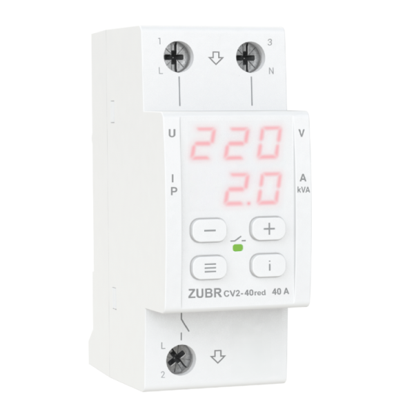 Реле напруги ZUBR модульне CV 2-40A red з контролем струму