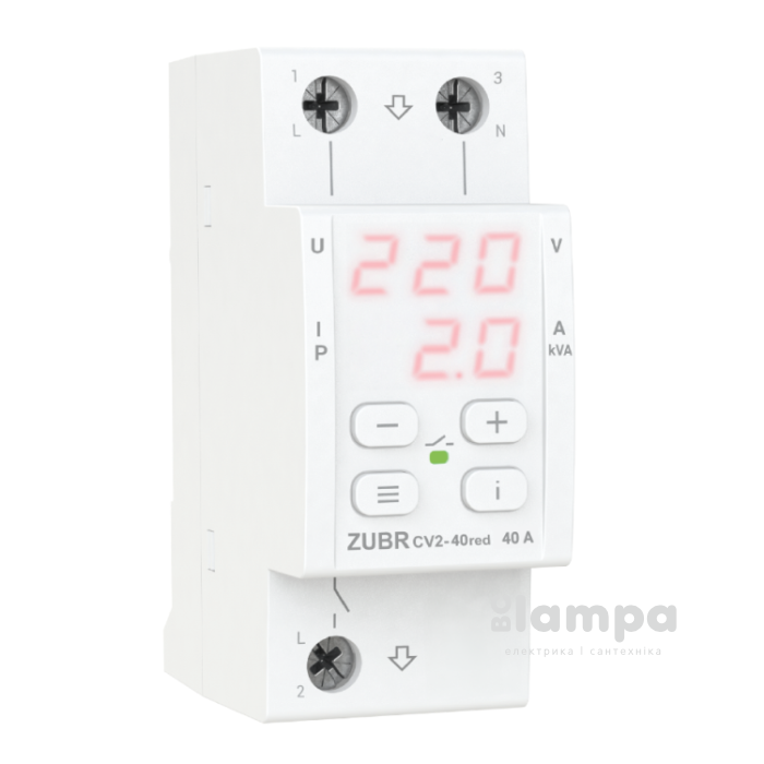 Реле напруги ZUBR модульне CV 2-40A red з контролем струму